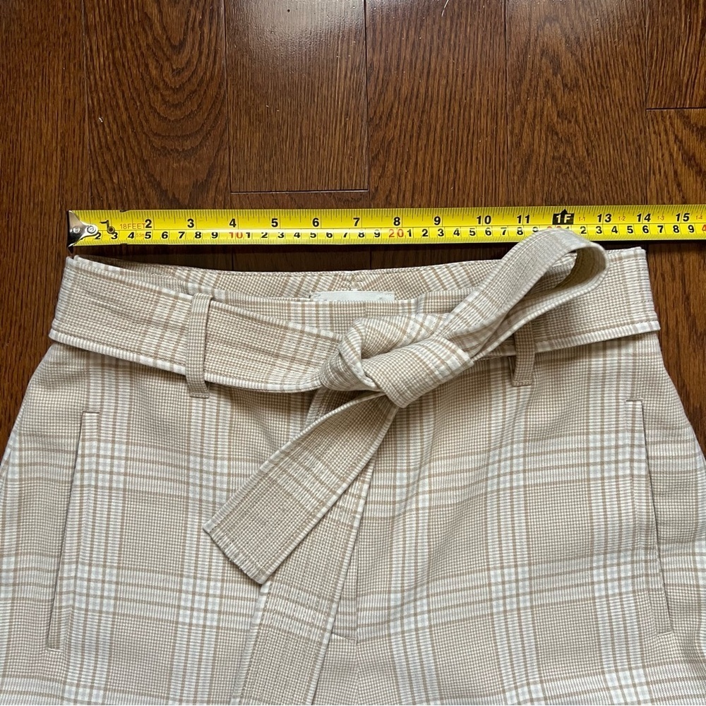 Aritzia Wilfred Beige White Plaid Jallade Tie Front Trousers Pants - Sz 8 - Picture 12 of 15
